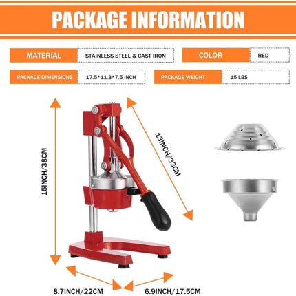 Commercial Heavy Duty Cast Iron Hand Press Manual Orange Citrus Lemon Lime Grapefruit Pomegranate Fruit Juice Squeezer Machine