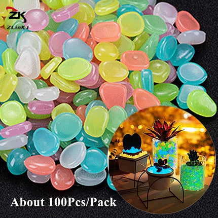 100pcs Garden Decor Luminous Stones Glow In The Dark Decorative Pebbles Outdoor Fish Tank Decoration Aquarium Accessories