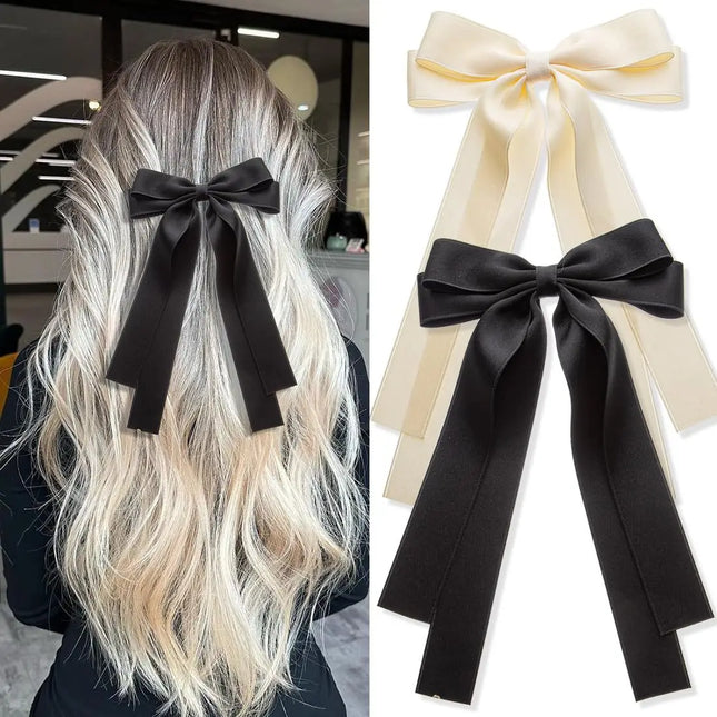 Women Elegant Bow Ribbon Hair Clip Fashion Solid Satin Spring Clip Simple Bowknot Hairpins Barrettes Hair Accessories for Girls