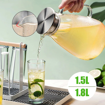 1.8L Water Bottle Transparent Glass Water Jug Pot Cha Lemonade Pitcher Heat-Resistant Explosion-Proof Heatable Carafe Drinkware