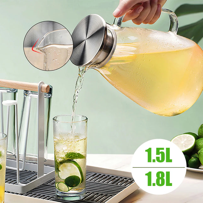 1.8L Water Bottle Transparent Glass Water Jug Pot Cha Lemonade Pitcher Heat-Resistant Explosion-Proof Heatable Carafe Drinkware