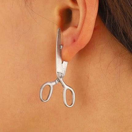 Retro Zinc Alloy Scissors Stud Earrings - Unisex Hip Hop Rock Fashion Jewelry