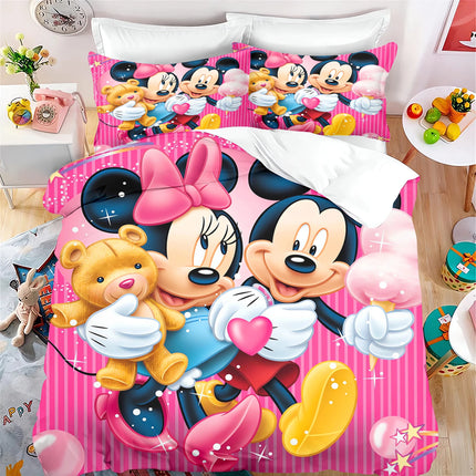 Mickey Mouse Cartoon Duvet Cover Set For Children, Minnie Anime, Bedroom Comforter, King Size Quilt, Cute Printed, 3d Bedding