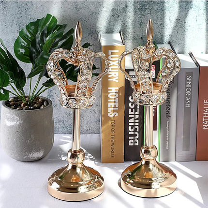 European Crown Crystal Candlestick Decorations Wedding Party Props Home Decoration Electroplating Iron Art