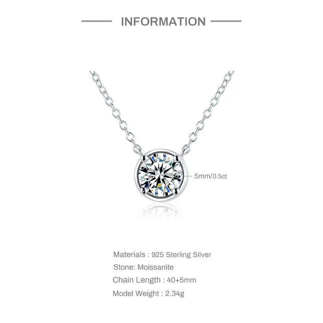 ROXI 1CT Round Shiny diamond Moissanite Pendant Neckalce For Women 925 Sterling Silver Clavicle Chain Choker Party Fine Jewelry