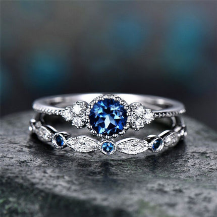 Luxury Green Blue Stone Crystal Rings for Women Sliver Color Zirconia Wedding Engagement Ring