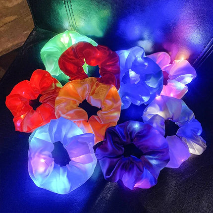 3/5pcs LED Luminous Hair Scrunchies Light Up Hair Scrunchies Elastic Light Women Girls Hair Bands for Halloween Christmas Party