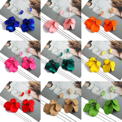 Elegant Candy Colored Acrylic Flower Petal Dangle Earrings - Trendy Korean Fashion Statement Jewelry