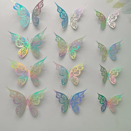 12 Pieces 3D Hollow Butterfly Wall Sticker Bedroom Living Room Home Decoration Paper Butterfly