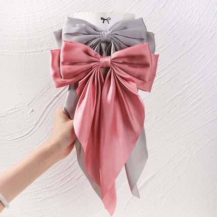 Elegant Bow Ribbon Hair Clip Fashion Simple Solid Satin Spring Clip Hair Pin Retro Headband with Clips Girls Hair Accessories