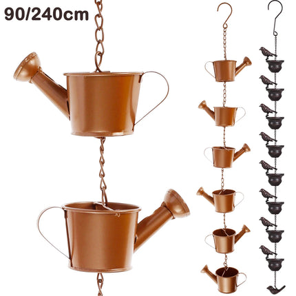 240cm Metal Rain Chain Hanging Birds/Kettle Decorative Rain Catcher for Home Outdoor Garden Gutter Roof Downspout Tool New