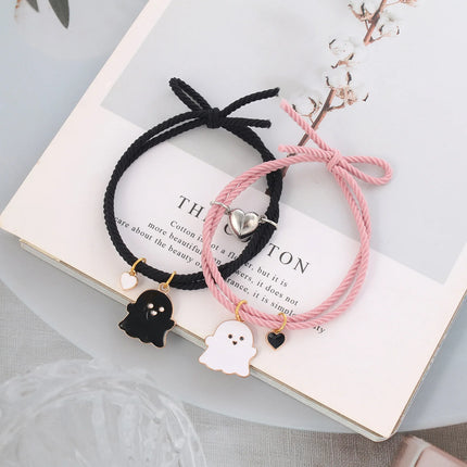 Hot Sale 2Pcs/Set Ghost Braided Bracelet For Lovers Long Distance Heart Magnet Couple Bracelets Friendship Fashion Jewelry Gift