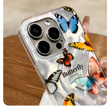 Luxury Letter Butterfly Silver Gradual feather sand Phone Case For iPhone 15 14 13 12 11 Pro Max X XR 7 Plus Tpu Lanyard Cover