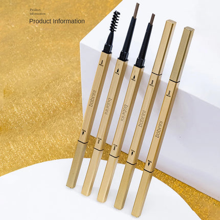 Small Golden Eyebrow Pencil Automatic Rotation Double-headed With Brush Natural Waterproof Sweat-proof Lasting Eyes Makeup