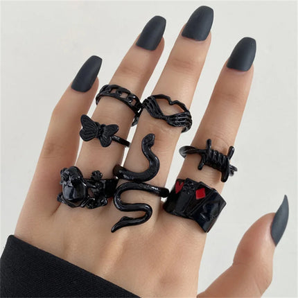 16Pcs/set Punk Finger Rings Minimalist Smooth Gold Color Black Geometric Metal Rings for Women Girls 2022 Trendy Party Jewelry