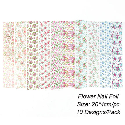 10pcs Gradient Nail Foil Starry Paper Spring Summer Flowers Transfer Decals Nail Art Stickers Adhesive Nail Decorations SA798-C