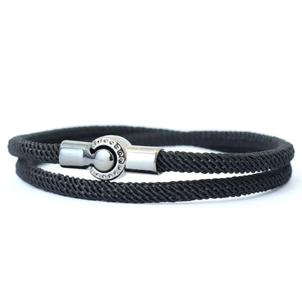 2024 Fashion Men Rope Bracelet Black Magnet Buckle Double Layer Cord Nautical Braslet Pulseras Para Hombre Gift For Him Handmade