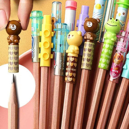 Cute Cartoon Pencil Cap Pen Cover Pencil Extender School Students Stationery Supplies Plastic Pencil Protector