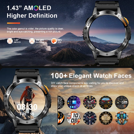 MELANDA 1.43Inch AMOLED Screen Bluetooth Call Flashlight 530mAh Outdoor Smart Watch Sports Health Monitoring For Android IOS K65