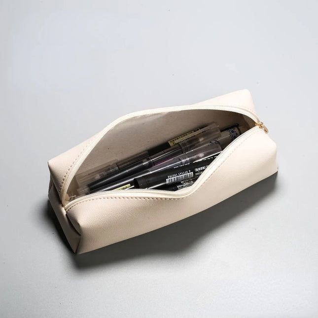 PU Leather Large Capacity Pencil Bag Korean Stationery Holder Case Storage Box Zipper Pencil Pouch Student School Supplies