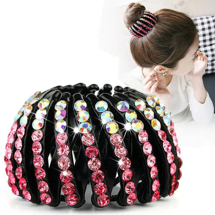 New fashion ladies hair bun crystal hair claw hairpin bird's nest expansion hair accessories female ponytail buckle headwear