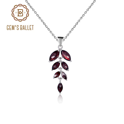 Gem's Ballet Olive Branch Peace Necklace Natural Black Garnet Gemstone Pendant Necklace in 925 Sterling Silver with 18" Chain