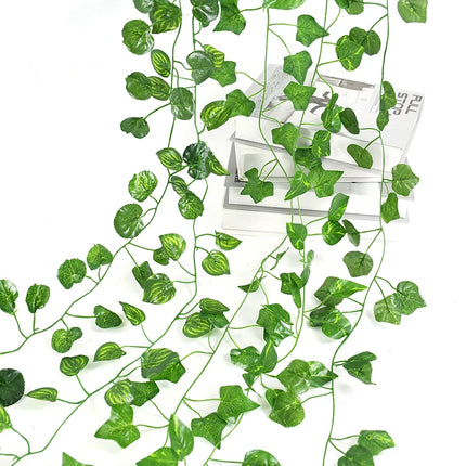 2.1M Artificial Plant Green Ivy Leaf Garland Silk Wall Hanging Vine Home Garden Decoration Wedding Party DIY Fake Wreath Leaves