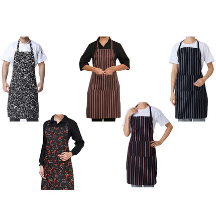 Adjustable Half-length Adult Apron Striped Restaurant Chef Apron Outdoor Camping BBQ Picnic Kitchen Cook Apron With 2 Pockets