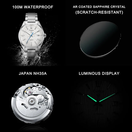 CADISEN 2024 New Luxury Men Mechanical Wristwatches 10Bar Waterproof Japanese NH35 Movement Automatic Watch Steel Watch for Men