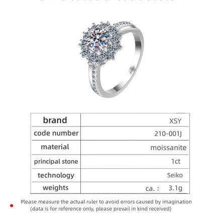 Fashion Design Diamond Ring Women Platinum pt950 One Carat Moissanite Ring