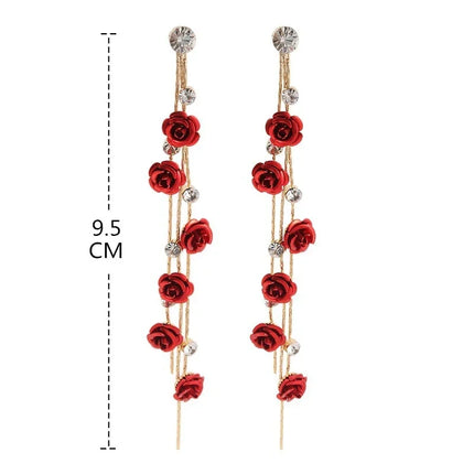 Rose Tassel Earrings - Chic Rhinestone Alloy Women's Fashion Jewelry