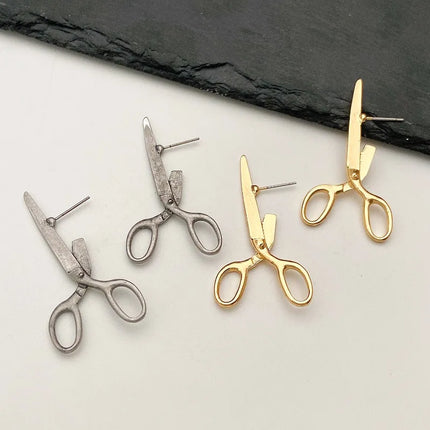 Retro Zinc Alloy Scissors Stud Earrings - Unisex Hip Hop Rock Fashion Jewelry