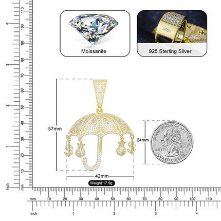 Moissanite Rich Dollar Money Bag Umbrella Pendant Necklace S925 Silver For Women Men Iced Out Hip Hop Jewelry Accessories Gifts