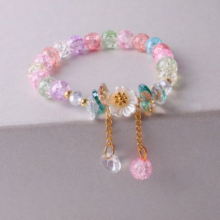 Korean New Sweet Daisy Flower Bracelet For Women Colorful Crystal Beaded Elastic Rope Bracelets Girl Party Wedding Jewelry Gifts