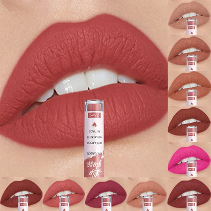 Rose Red Matte Liquid Lipstick Makeup Lip Glaze Moisturizing Waterproof Durable Lip Mud Non-stick Cup Lip Gloss Makeup Korean