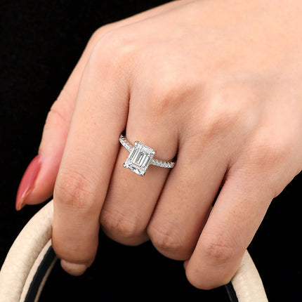 Newshe Solid 925 Sterling Silver Engagement Ring for Women 3 Ct Emerald Cut Hide Halo Cubic Zircon Sparking Wedding Fine Jewelry