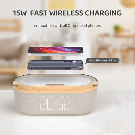 COSLUR S29 Bluetooth Speaker 2500Mah Battery Supports 15W Wireless Charging Digital Clock Display Night Light Alarm Clock