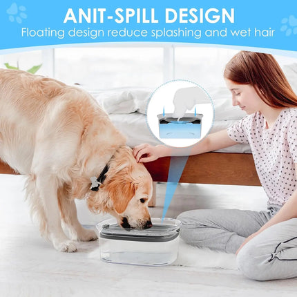 2L Spill Proof  Pet Dog Cat Water Bowl Reduce Refill, Anti Splash No Mess Dispenser Dripless Slow Drinking Water Bowl