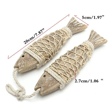 1 Pair Hand Carved Wooden Fish Hanging Marine Coastal Wall Sculptures DIY Home Office Room Unique Decoration