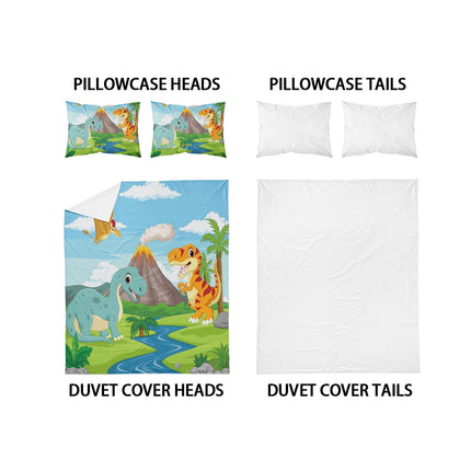 3-piece down set with cartoon dinosaur print pattern (1 down duvet cover+2 pillowcases, no core) bedding