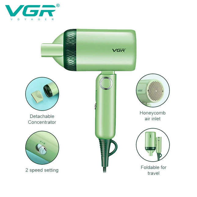 VGR Hair Dryer Professional Dryer Foldable Hair Dryer Machine Overheating Protection Hair Salon for Household Use Mini V-421