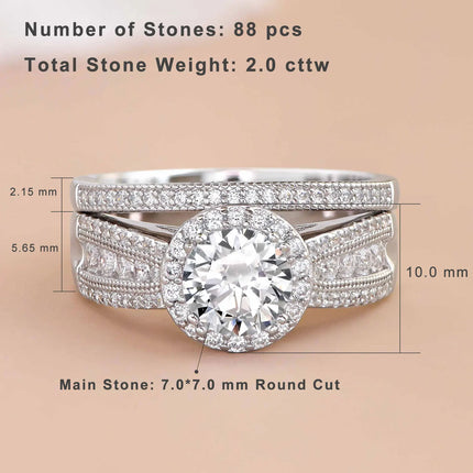 Newshe 925 Sterling Silver Jewellery 2Ct Bridal Sets Wedding Ring for Women AAAAA Round Cut Cubic Zircon Radiant Engagement Band