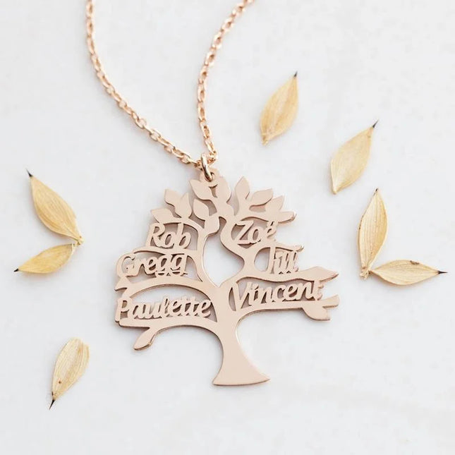 Tree of Life Pendant Necklace Personalized Family Member Name Stainless Steel Customized Product Jewelry Choker Gift for Parents