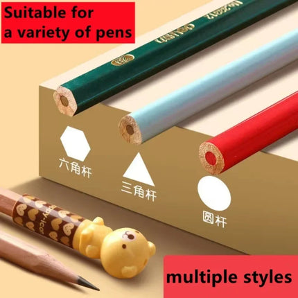 Cute Cartoon Pencil Cap Pen Cover Pencil Extender School Students Stationery Supplies Plastic Pencil Protector