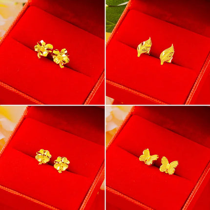 Golden Butterfly and Clover Stud Earrings - Women's Fashion Jewelry Gift