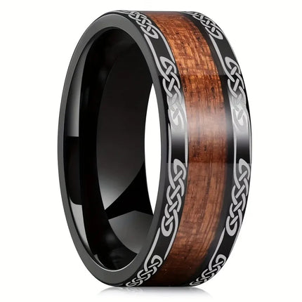 Fashion Silver Color Men's Stainless Steel Rings Koa Wood Deer Antler Inlay Dome Engagement Rings For Men Women Wedding Jewelry