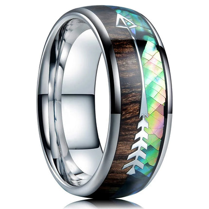 Fashion Silver Color Men's Stainless Steel Rings Koa Wood Deer Antler Inlay Dome Engagement Rings For Men Women Wedding Jewelry