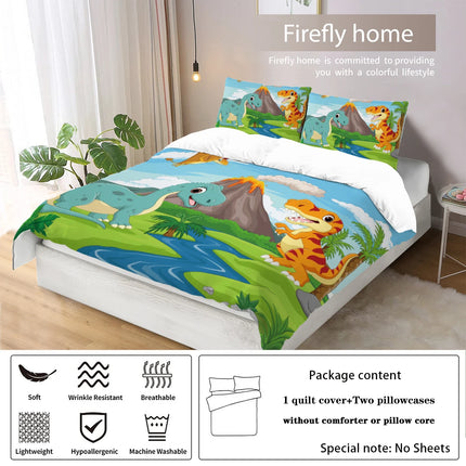 3-piece down set with cartoon dinosaur print pattern (1 down duvet cover+2 pillowcases, no core) bedding