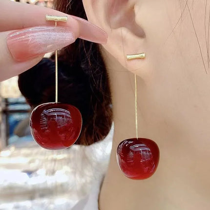 Charming Red Cherry Drop Earrings - Sweet Fruit Jewelry for Women