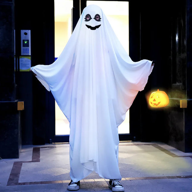 Cute Kids Adult Halloween Ghost Horror Cloak Capes Anime No Face Cosplay Costumes White Treating Tassels Cloak Unisex Full Set